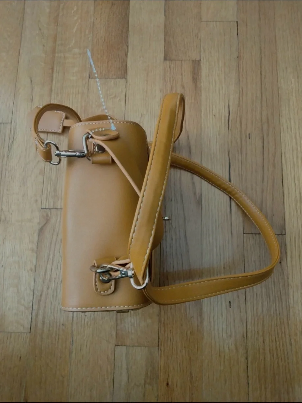 Tan Woven Top-Handle Crossbody Bag with Leather Trim